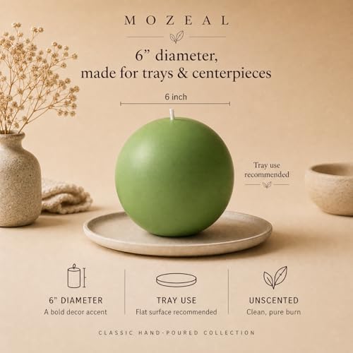MOZEAL Hand-Poured, 6 Inch Green Large Round Ball Candles - Elegant Green Round Pillar Candles, Dripless, Unscented, Smokeless, Ideal for Spring Celebrations. - Image 3