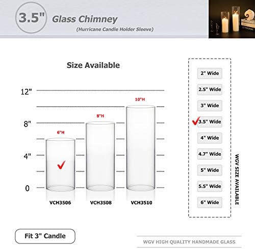 WGVI Hurricane Candle Holder Sleeve, Wide 3.5", Height 6", Clear Glass Cylinder Candleholder, Chimney Tube, Open Ended Candle Shade, 6 Pieces Bulk - Image 3