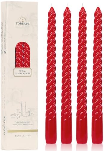 Tobeape 10 Inch Red Spiral Taper Candle Sticks 4 Pack, Unscented & Dripless by Tobeape