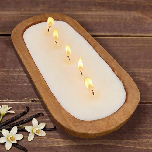 Aromatherapy Candle, SEVEYEE Vanilla Candle 5wicks 16oz, Large Wooden Bowl Candles for Women,Girl Birthday Gift,12inch by SEVEYEE
