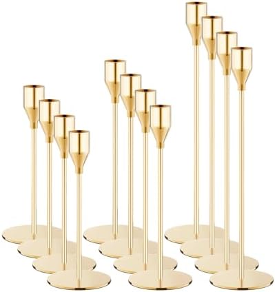 NLBTW 12 Pcs Gold Taper Candle Holder Bulks for Wedding Party Home Decor by NLBTW