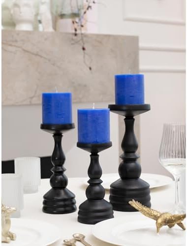 CANDWAX 3x3 Pillar Candles Set of 3 - Rustic Unscented No Drip Blue Candles for Home Decor, Weddings, Centerpieces - Image 4