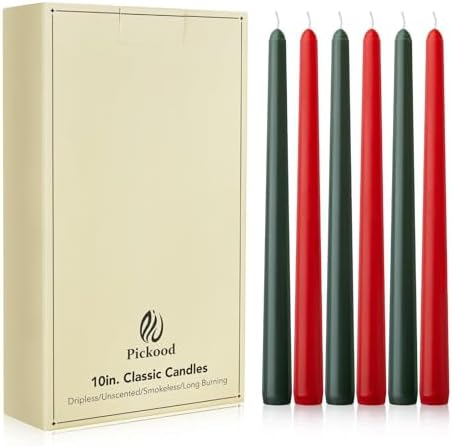 10-Inch Tall Dripless Taper Candles Set of 12 - Red and Green Tapered Candles, Perfect for Christmas - Smokeless, Unscented, Long Burning - Hand Poured, Colored Tall Candlesticks - Christmas by Unknown