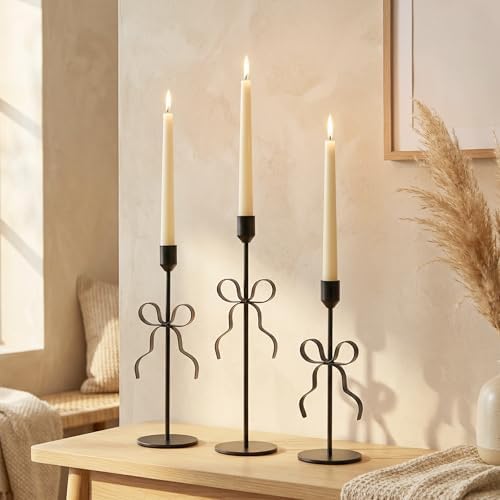 Bow Candle Holder - Bow Candlestick Holder Set of 3 Metal Gold, Modern Decorative Taper Candle Holder for Centerpiece Wedding Dining Table Holiday Housewarming Gift (Black) - Image 5