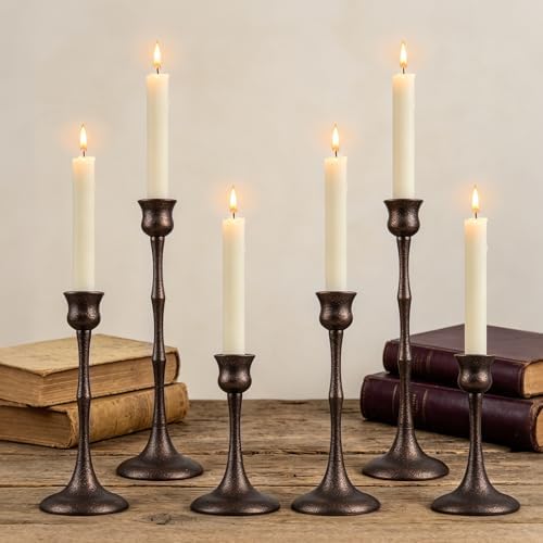 Vintage Metal Candlestick Holders, Set of 6 Bronze Candle Holders for Candlesticks Antique Taper Candle Stand Candle Sticks Holder for Housewarming Wedding Mantelpiece Table Centerpiece Decor by Unknown