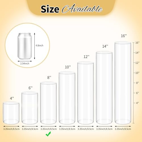 12Pack Glass Cylinder Vases for Centerpieces - 8 Inch Tall Flower Vase for Wedding Decorations, Floating Candle Holder Vase Bulk,Glass Hurricane Candle Holders for Table Shelf, Party, Home Decor - Image 3