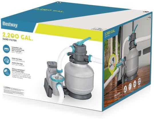 Bestway 2,200 GPH Above Ground Swimming Pool Sand Filter Pump | Compatible with Pools: 300 to 14,400 Gallons, Corrosion-Resistant Tank, Pre-Assembled, Low-Maintenance Pump with Adapters
