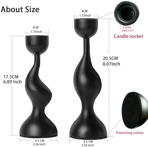 Smtyle Modern Sculptural Black Candle Stick Holders Cast-Aluminum Taper Set of 2 (7″ & 8″) Dual-Height Candlesticks for Dining Table Wedding or Home Decor - Image 2