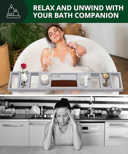 ROYAL CRAFT WOOD Premium Foldable Bathtub Tray Caddy - Wood Bath Tray for Tub, Bamboo Shelf, Expandable Bath Table Trays, Bathtub & Bathroom Accessories for New Home & Mothers, Birthday Gifts for Mom - Image 4