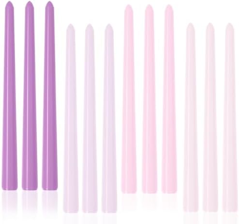 10" Pink Purple Taper Candles-12 Pack Tall Candlesticks-Unscented Dripless Candles 8 Hour Burn for Spring,Advent Home Decor,Dinner,Holidays,Weddings,Christmas Home Decor by LPUSA