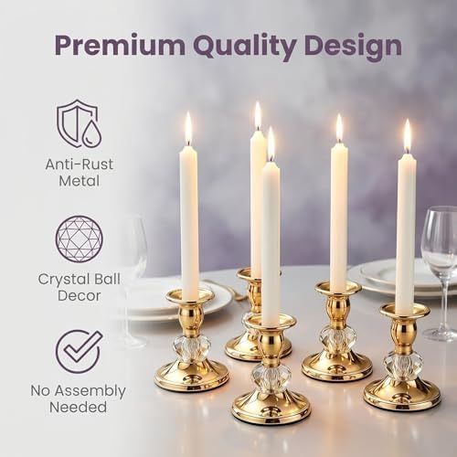 Candlestick Holders Taper Candle Holders, Candle Stick Candle Holder for Table Centerpiece, Wedding Reception, Festive Christmas Mantel Decoration or Home Decor(Gold, 3 Sets(6 Pcs)) - Image 3