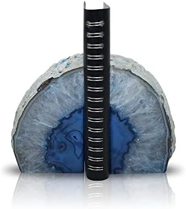 Nature's Decorations Blue Agate Bookends - A-Quality Small Heavy Duty Geode, Navy & Cobalt Office Decor Accents, Unique Crystal Gift, 1 Pair (2-3 lbs)