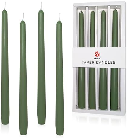 10 inch Forest Green Taper Candles Set of 4 - Cedar Scented Taper Candles Smokeless Candle - Slow Burning Candle Sticks for Home Wedding Dinner Holiday Party by XINAOBAOLUO