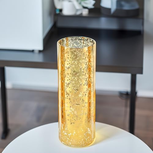 WGVI Hurricane Candle Holder Sleeve, W: 4", Ht: 12", Gold Speckled Glass Cylinder Open Both Ends, Chimney Tube Shade, 12 Piece - Image 3