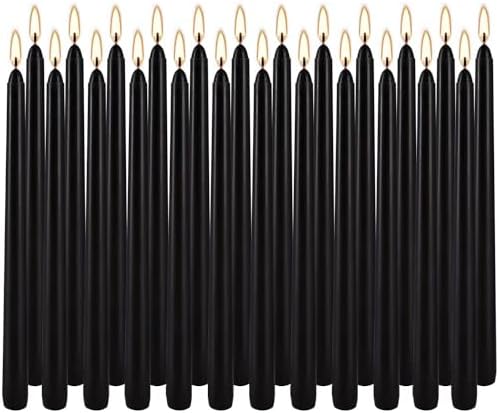 YOROXRG 24 Pack Black Taper Candles, 7-8 Hours Burn Time, Unscented, Smokeless and Dripless, 0.75 x 10 Inch Dinner Candle Set for Halloween, Household, Wedding, Party and Home Décor Candlesticks by YOROXRG