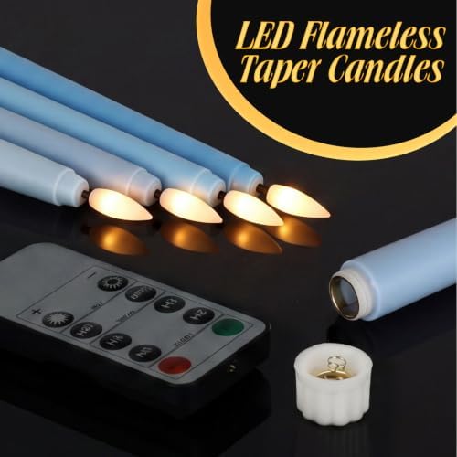 Rossesay 16 Pcs Ocean Blue Flameless Taper Candle with Remote Timer - Image 4