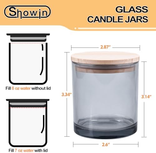 SHOWIN 8 OZ Thick Candle Jars for Making Candles 15 Pcs, Gray Empty Jars with Wood Lids for Candle Making, Sample Container,Clear Gray - Image 4