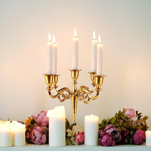 Rely+ 5 Arm Candelabra Taper Candle Holders Decorations Indoor Kitchen Décor Table Candles Candlestick Candelabra Centerpiece (Gold) - Image 5