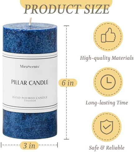 3x6 Inch Navy Blue Pillar Candles Set of 3,Unscented Large Pillar Candle - Image 3