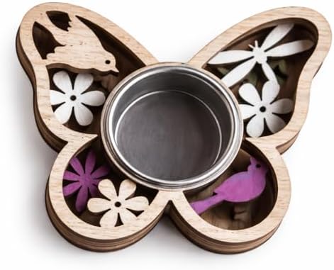 Wooden Tea Light Holder Set of 2 – Decorative Candle Tray, for Mom, Romantic Spa Décor, Home Candle Holder (Butterfly – Flutter Gracefully) by SpicyTabanca