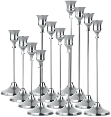 4 Sets(12 Pcs) Silver Tapered Candle Holder,Candlestick Tall Metal Candlestick Holders for Table Centerpiece Home Decor for Wedding Fireplace Mantel Housewarming Gift Fits 3/4 Inch Thick Candles by Unknown