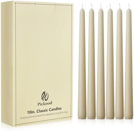 New Burning Formula Unscented Dripless 10-Inch Taper Candles Set of 12 - Ivory, for Wedding, Dinner - Smokeless, Long Burning - Hand Poured, Colored Tall Candlesticks - Marfil by Unknown