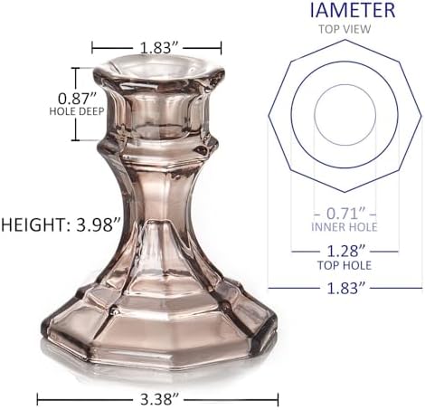 (6 Pack) Grey Glass Candlestick Holders, Taper Candle Stick Holders Set for Wedding & Home Decor - CH06 - Tea Grey - Image 3
