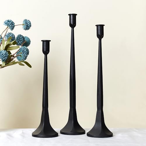 Iron Taper Candle Holder Set of 3 15.5” 14” 12” Decorative Modern Vintage Metal Tall Candlestick Holders for Wedding, Dinning Table,Mantle, Party Decoration (3, Black) by Unknown
