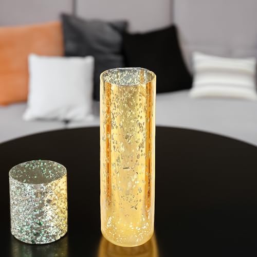 WGVI Hurricane Candle Holder Sleeve, W: 3", Ht: 10", Gold Speckled Glass Cylinder Open Both Ends, Chimney Tube Shade, 6 Pieces - Image 6