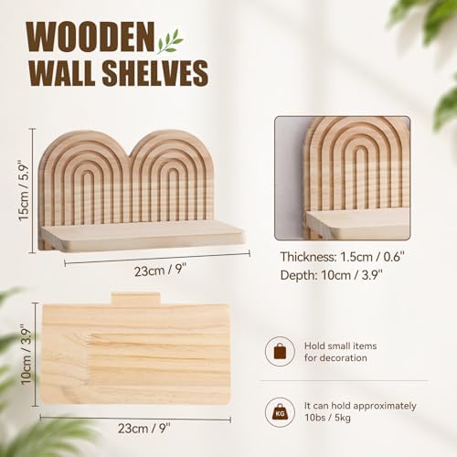 Artilady Boho Shelf Wall Decor, Wood Hanging Shelves for Storage Display - Image 2