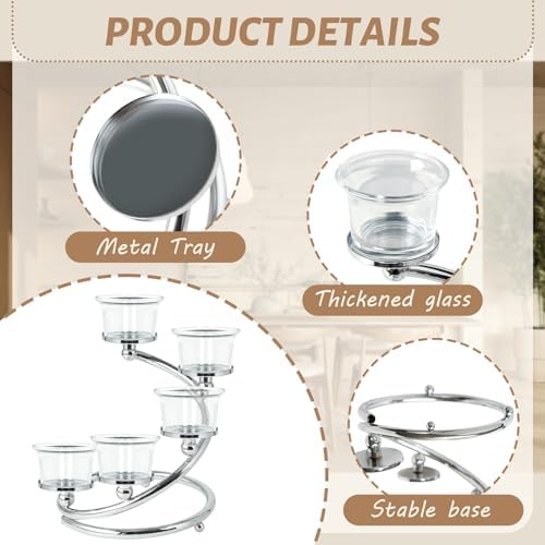 1Pc Silver 5-arm Metal & Glass Tea Light Candle Holders for Table Centerpiece, Glass Votive Tealight Holders/Candelabra Candlestick Holders for Wedding,Party, Anniversary,Christmas - Image 4