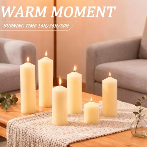 36 Pcs Ivory Pillar Candles Bulk Set，3 Different Lengths 2 x 3/6/8 Inch (12 Each)，Hurricane Candles，Dripless Unscented Smokeless，Gives You a Better Atmosphere When Organizing an Event Party. - Image 3