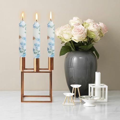 7 inch Short Candle Floral Candle Sticks Printed Candlestick Handmade Unscented Taper Candle 4 Pack Light Blue Flower Tapered Candles for Home Dinner Wedding Holiday - Image 5