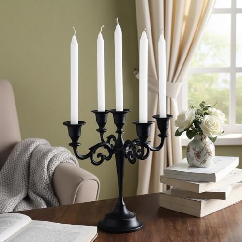 Rely+ 5 Arm Matte Black Candelabra Taper Candle Holders Decorations Indoor Kitchen Décor Table Candles Candlestick Candelabra Centerpiece Gothic Home Decor Wedding 10 Inch Tall - Image 4