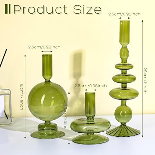 Rtteri 3 Pcs Iridescent Glass Candlestick Holders Taper Candle, Green - Image 2