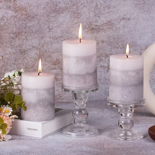 KONNI Layered Pillar Candles Set of 3, 3"x 4" Table Decor Gray - Image 5