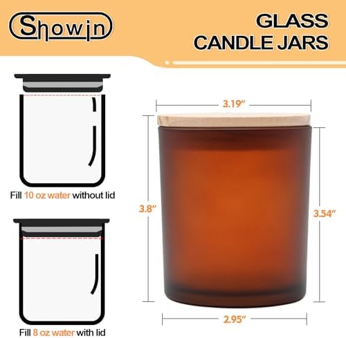 SHOWIN 10 OZ Thick Candle Jars for Making Candles 15 Pcs, Empty Jars with Wood Lids for Candle Making, Sample Container, Frosted Brown - Image 3