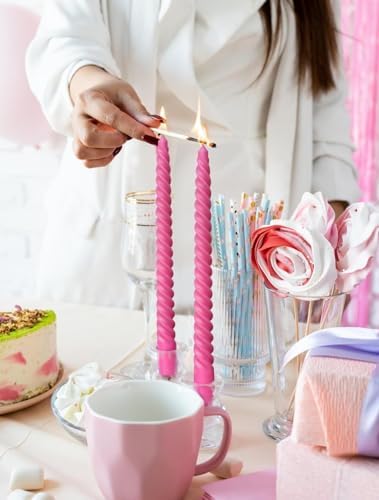 20 Pack 10 Inch Hot-Pink Spiral Taper Candles for Christmas and Holiday Home Decoration, Unscented Dripless Twisted Candlesticks for Dinner Party Wedding Valentine's Day - Image 3