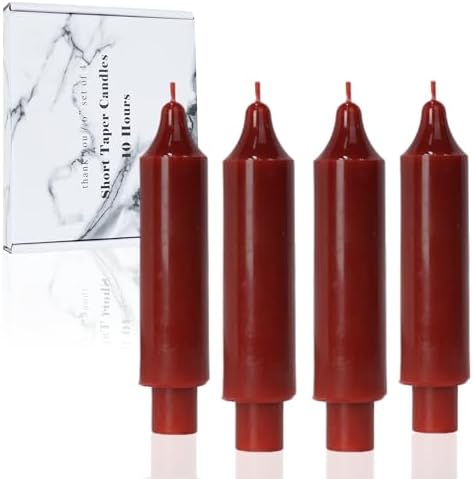 Burgundy Short Taper Candles for Christmas Unscented Dripless Candlesticks for Home Decor, Wedding, Parties and Special Occasions,6 inch,Set of 4 by LPUSA