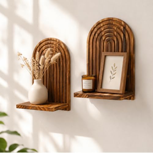 Artilady Shelf Boho Wall Decor, Solid Wood Mid-Century Shelves for Storage by Artilady
