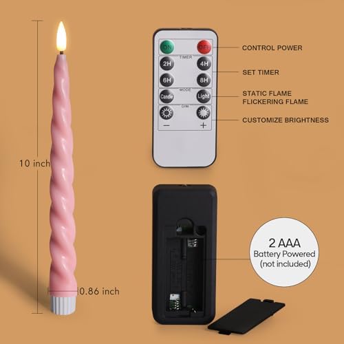 Pink Spiral Flameless Taper Candles with Remote Set of 6 - Image 2