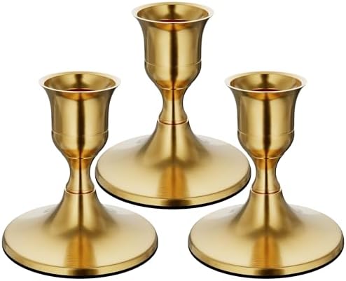 zeochyni Vintage Brass Gold Taper Candle Holders for Home Decor, Set of 3 by zeochyni