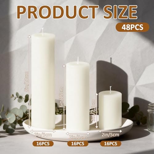 48-Pack White Unscented Pillar Candle Set - Image 2