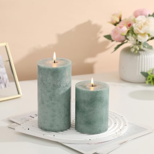 3x4 Inch Sage Green Pillar Candles Set of 3, Unscented Green Pillar Candle - Image 6