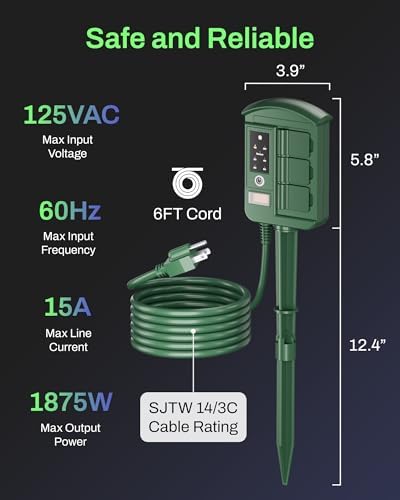 BN-LINK Outdoor Power Stake Timer, Remote Control，6 Outlets - Image 5