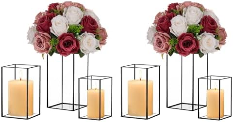Hewory Glass Hurricane Candle Holder, 6Pcs Black Large Pillar Candle Holder by Hewory