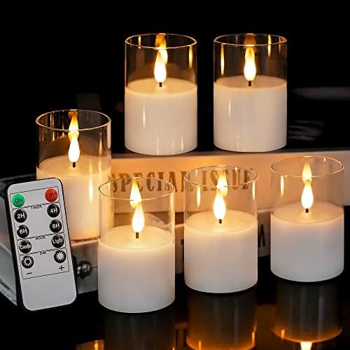 Glass Flameless Votive Candles with Remote, Battery Operated, 6Pack Clear by VIODAIM