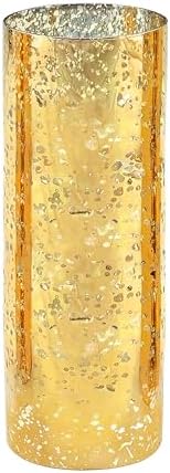 WGVI Hurricane Candle Holder Sleeve, W: 5", Ht: 14", Gold Speckled Glass Cylinder Open Both Ends, Chimney Tube Shade, 1 Piece by WGVInternational-OpusGlassware