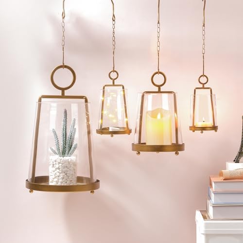 3.3" Wide Modern Farmhouse Metal Hurricane Candle Holder with Handmade Sturdy Glass Sleeve in Antique Brass for Pillar Candle & Plants, Glass Hurricane Lantern, Industrial, Minimalistic - Image 6