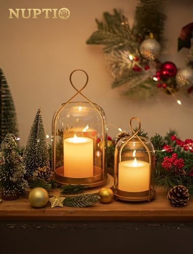 NUPTIO Glass Lanterns Decorative Outdoor, Gold Hurricane Candle Holders - Image 2